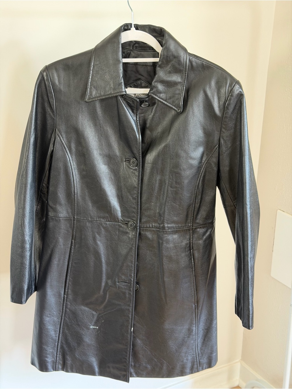 Ricardo Genuine Leather Coat | Women’s Small | Black Button Front Jacket